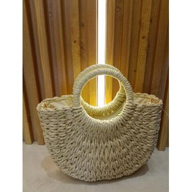 Imagem de Bolsa Feminina de Palha Artesanal Redonda Com Alça De Mão Transversal 