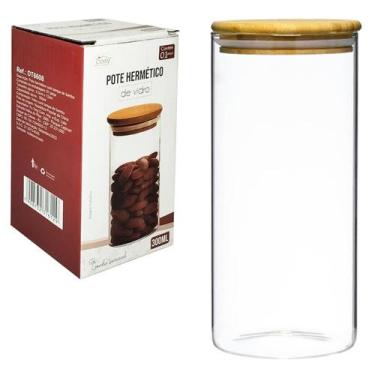 Imagem de Pote Hermético de Vidro com Tampa de Bambu para Armazenar Alimentos Do