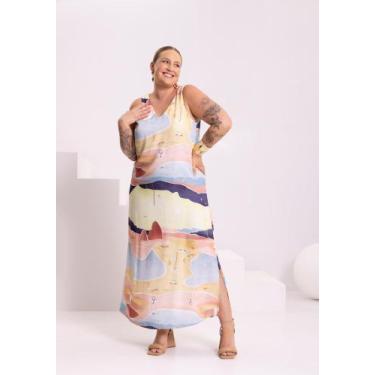 Imagem de Vestido Midi Chá Com Decote V E Fenda Lateral Em Viscose Lunender 4919