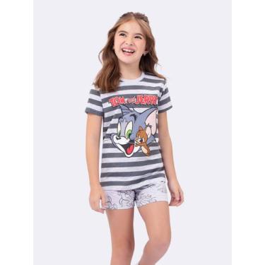 Imagem de Pijama Manga Curta Listrado Infantil Tom and Jerry, Mescla, 4, Meninas
