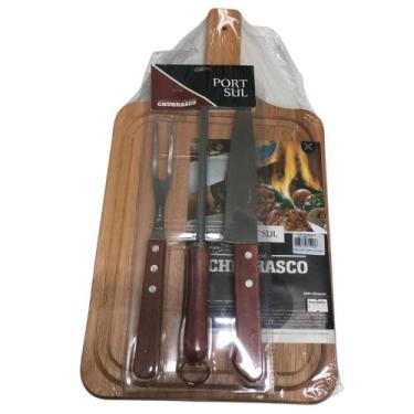 Imagem de Conjunto de tábua com cabo, Garfo, Chaira e Faca para churrasco marca 