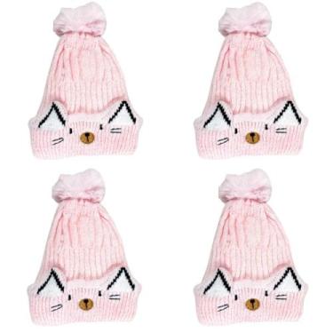 Imagem de kit 4 toucas gorro infantil de pompom bichinho para menino menina forr