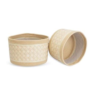 Imagem de Conjunto 2 Cestos Decorativos em Fibra e Corda Bege QJ2005 BTC