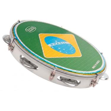 Imagem de Pandeiro 10 Pol ABS Pele Prismática Izzo Branco Bandeira Brasil