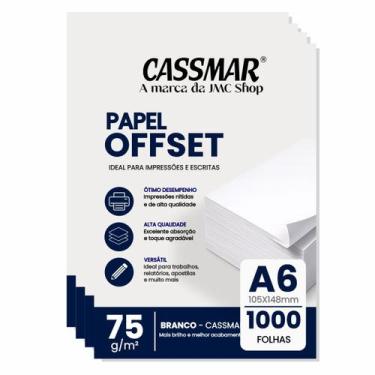 Imagem de Papel Offset 75g A6 105X148mm Cor Branco 1000 fls - Cassmar