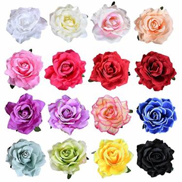 Imagem de Pacote com 16/9/4 presilhas de cabelo de flor rosa broche acessórios presilhas para mulheres meninas noiva, 16PCS S1