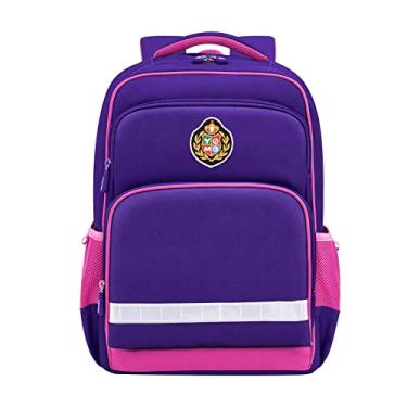 Imagem de Mochila escolar para meninos e meninas com alça ajustável, leve, durável, multifuncional, grande capacidade, mochila escolar para crianças (Roxo-A)