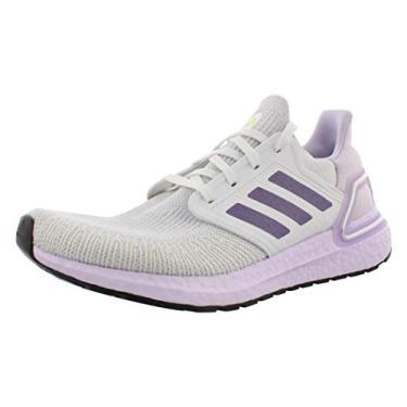 Imagem de adidas Tênis de corrida feminino Ultraboost 20, Branco/roxo tecnológico/roxo, 11