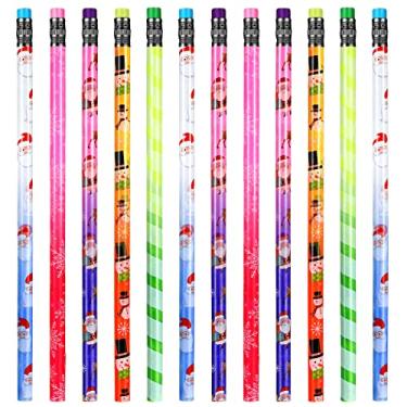Imagem de Lápis de madeira de Natal que muda de cor, lápis de humor ativado por calor, lápis termocrômicos de cores sortidas com borracha para festas de crianças e Natal (30 peças)