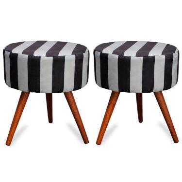 Imagem de Kit 2 Puff Cama Inbox Hamburgo Redondo com Pés em Madeira Maciça Tecido Suede