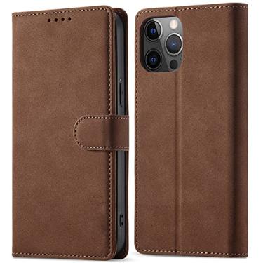 Imagem de GSYH Capa carteira para iPhone 13/13 Pro/13 Pro Max, capa protetora de couro PU magnética com TPU à prova de choque suporte para cartão de crédito e dinheiro, marrom, 13 15,5 cm