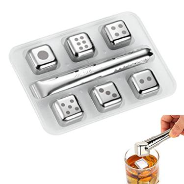 Imagem de HIOD 6 pçs Whiskey Pedras Geladas Cubos de Gelo Anti-deformação Reutilizável Aço Inoxidável Congelado Rápido Bar de Cerveja Cozinha Suprimentos, Dados