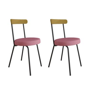 Imagem de Conjunto com 2 Cadeiras Spot Linho Rosa e Preto