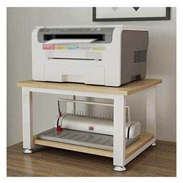 Imagem de Suporte de impressora MDF Suporte de impressora de mesa Scanner de mesa de 2 camadas Máquina de fax Rack de copiadora para casa e escritório Rack de armazenamento de pés ajustável antiderrapante Suporte de impressora para mesa (Cor: bege)