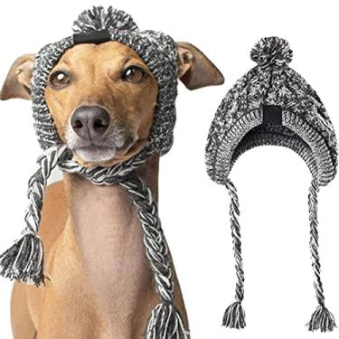 Imagem de Chapéu de cachorro para cães pequenos e médios animais de estimação, chapéu de tricô quente com furos de orelha (médio)