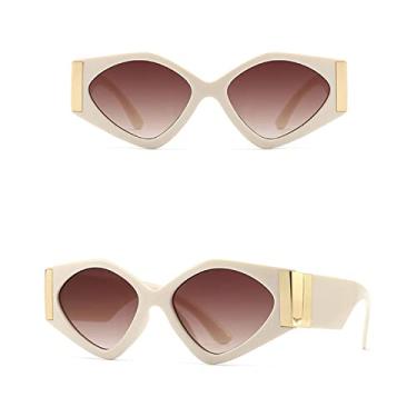 Imagem de Óculos de Sol Feminino Armação Geométrica Retro Luxo Grande Armação Quadrada Irregular Óculos de Sol Feminino Vermelho Óculos De Sol, C6 Chá Bege, UV400