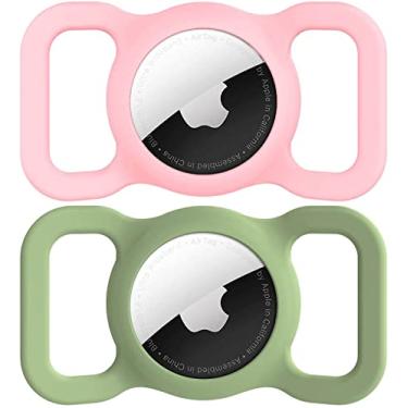 Imagem de SWINCHO Suporte para coleira AirTag [2 unidades] à prova d'água de silicone elástico de alta resistência para cães e gatos (rosa e abacate)