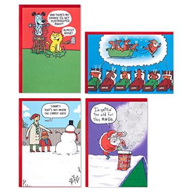 Imagem de Hallmark Shoebox Funny Boxed Cartões de Natal sortidos, desenhos animados festivos (4 desenhos, 24 cartões de Natal com envelopes)