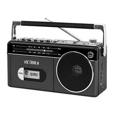 Imagem de Victrola Mini Bluetooth Boombox com leitor de cassetes, gravador e rádio AM/FM, cinza