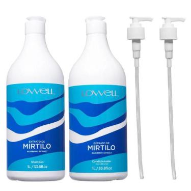 Imagem de Kit Lowell Extrato De Mirtilo Shampoo 1L E Condicionador 1L + Válvulas