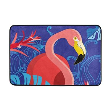 Imagem de My Little Nest Tapete de área tropical, vermelho, flamingo, azul, leve, 60 x 40 cm, esponja de memória, tapete de decoração para ambientes internos e externos, para entrada, sala de estar, quarto, escritório, cozinha, corredor