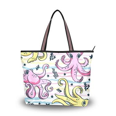 Imagem de ColourLife Octopus Sea Life Bolsa de ombro para mulheres, Colorido., Large