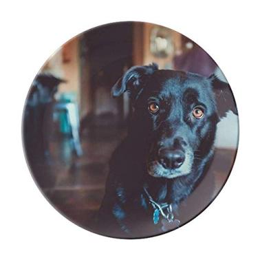 Imagem de Prato de imagem de animal de estimação de cachorro preto decorativo de porcelana Salver louças de jantar