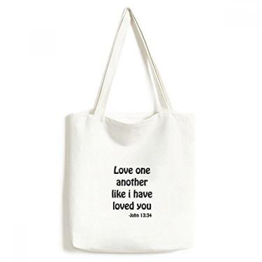 Imagem de Bolsa de lona com citações cristãs Love One Another Bolsa de compras casual