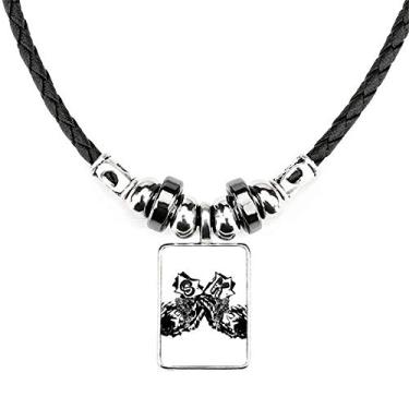 Imagem de DIYthinker Colar preto Motorcycle Rider com padrão de motocicleta, joia com pingente de corda de couro