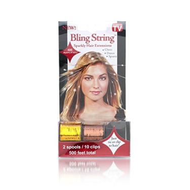 Imagem de Mia Extensões de cabelo brilhante Bling String - Tinsel para o cabelo em um carretel conveniente - mais de 300 pés/mais de 300 aplicações-1 carretel com holograma marrom e 1 carretel com holograma dourado (10 clipes incluídos)