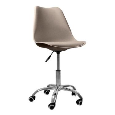Imagem de Cadeira Office Base Cromada Com Rodizio Giratória Saarinen Bege