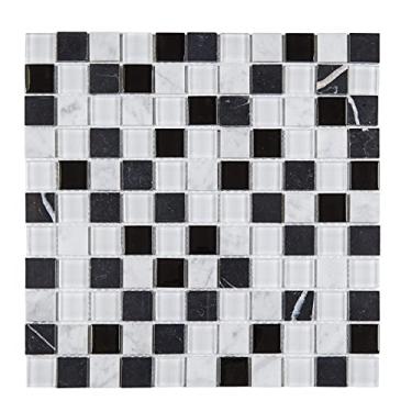 Imagem de Pastilha Mesclada de Vidro e Mármore 30cm x 30cm Matisse Glass Mosaic (placas) Preto/branco