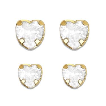 Imagem de Kit Duo de Brincos Coração Zircônia Cristal Banhado a Ouro 18K Semijoia