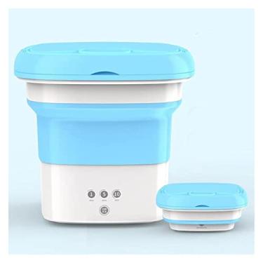 Imagem de Poderosa máquina de lavar portátil pequena máquina de lavar portátil pequena máquina de lavar dobrável para roupas arruela de limpeza para meias roupa interior mini máquina de lavar com cesta de drenagem (cor: azul)