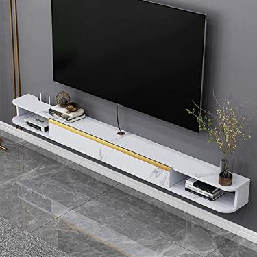 Imagem de JUNNIU Unidade de TV montada na parede, console de mídia de TV montado na parede, prateleira flutuante de componente de TV de 99,3/47,2/55,1 polegadas, unidade de prateleira de armazenamento multimídia de parede de TV, prateleira de caixa para esconder o cabo, para sala de estar quarto