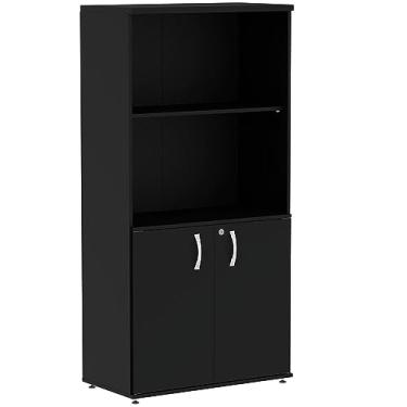 Imagem de Armário Misto Pe25 Pandin 79,20 cm (largura) em Mdp Cor Liso Preto com Duas portas e Prateleira superior