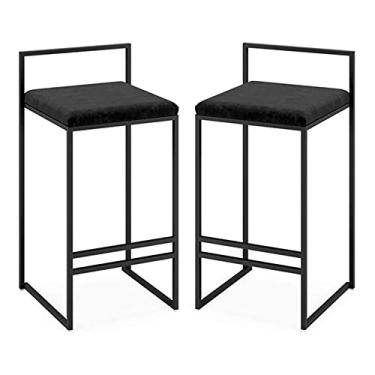 Imagem de Cadeiras de jantar cadeiras de sala de jantar banquetas de bar de veludo conjunto de 2, banquinho alto de destaque para balcões de bar de cozinha, cadeiras laterais de cafeteria com encosto e apoio para os pés Tudo está bem
