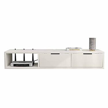 Imagem de Suporte de TV flutuante montado na parede, unidade de parede flutuante de entretenimento fosco com 2 gavetas, sala de estar, escritório, quarto, prateleira de armazenamento multimídia. Olá
