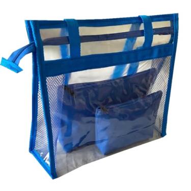 Imagem de Bolsa feminina praia sacola transparente 2 necessaires azul