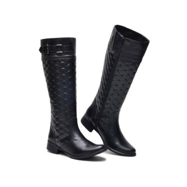 Imagem de Bota Feminina Montaria Couro Matelassê Cano Alto Moderna