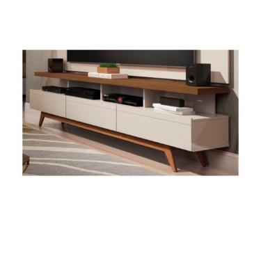 Imagem de Rack Vivare 1.8 Wood Off White/Freijó – Giga Móveis MADEIRA COM PAINEL