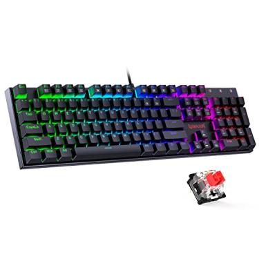 Imagem de Redragon Teclado mecânico para jogos com interruptores vermelhos, teclado mecânico com retroiluminação RGB, totalmente progamável, moldura de alumínio durável, anti-fantasma para PC, Windows Mac,