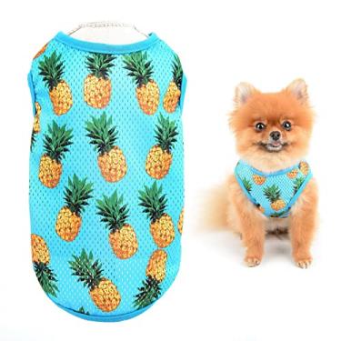 Imagem de SMALLLEE_LUCKY_STORE Camiseta havaiana para cachorro abacaxi malha regata para cães pequenos gatos colete sem mangas filhote fantasia de praia yorkie chihuahua roupas de verão, azul, P