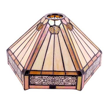 Imagem de Abajur hexagonal de vidro vitral amarelo Tiffany apenas substituição W10L12H6 polegadas Missão abajur hexágono 3,5 cm abertura ajustável para lâmpada de chão arco Torchiere Luminária de teto pendente S011 WERFACTORY