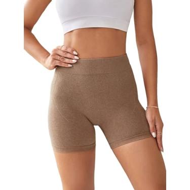 Imagem de COZYEASE Short esportivo feminino de malha canelada cintura alta shorts de ioga sem costura para exercícios, Marrom café, P
