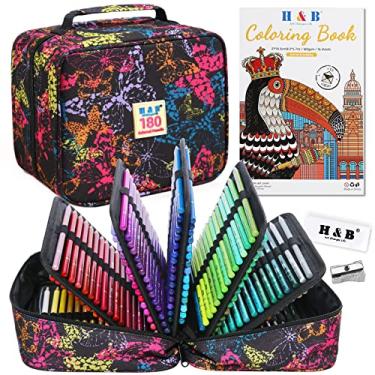Imagem de H & B Conjunto de lápis de cor de 180 cores com livro de colorir, borracha e apontador - perfeito para desenhar e colorir - Cores macias à base de óleo, ideais para adultos, crianças e iniciantes