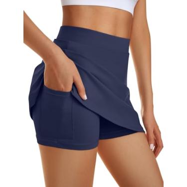 Imagem de AUTOMET Minissaia de tênis feminina 2024 atlética golfe com bolsos Y2K roupas de treino de verão, Azul marinho, PP