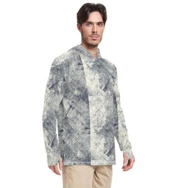 Imagem de Moletom masculino com capuz de manga comprida retrô cinza textura FPS 50 + camiseta de sol com capuz Rash Guard para adultos, Textura cinza retrô, M
