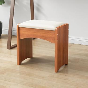Imagem de Eshoma Cadeira portátil com assento de couro macio para mesa de maquiagem, natural..