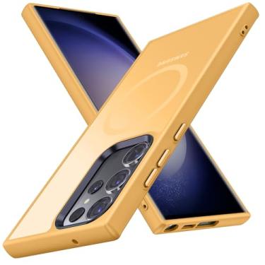 Imagem de YSLBWLE Capa magnética para Galaxy S22 Ultra 5G, [compatível com magnético], [proteção contra quedas de grau militar de 3 pés] Capa protetora fina translúcida fosca, TPU + PC capa protetora de luxo